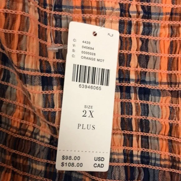 💛 2X 💛 NWT Anthro Tank Top Plaid Ruffled Ruched Cropped Plus Size - Picture 5 of 6